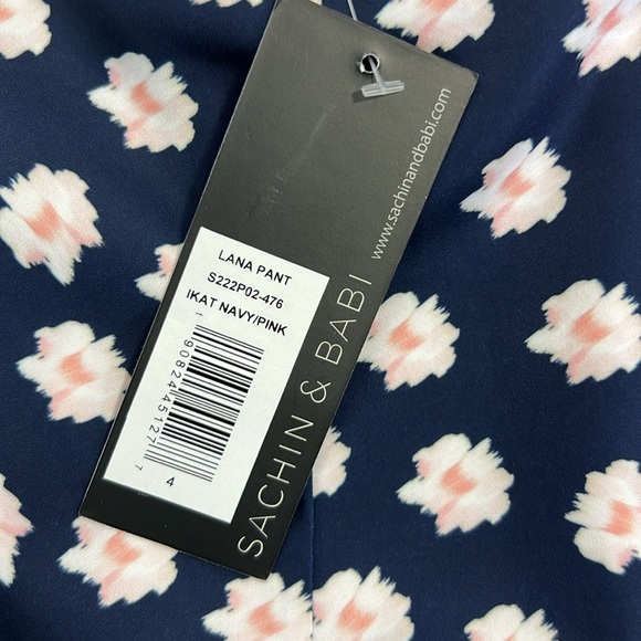 SACHIN & BABI NNWT LANA PANT Navy and Pink Pattern SZ 4 - Picture 8 of 11